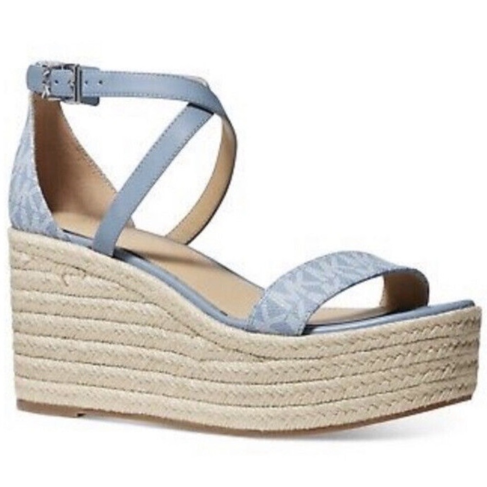 NWOB Michael Kors Women's Blue Wedge Sandals Serena
